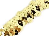 Stoffe Online Shop Stretch Pailletten, Paillettenband, Paillettenborte elastisch, in Silber, rot, Gold und rosa erhältlich, Breite 20mm, VE: 1m (Gold)