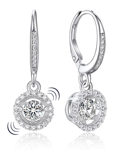 MomentWish Drop Earrings for Women, Women's Gift for Valentine Birthday, D Color VVS1 Dancing Moissanite Earrings, 925 Sterling Silver Dangle Earrings