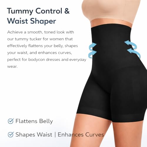 Image of BABO & BABY High Waisted Tummy Control Shapewear Shorts for Women | Seamless Slimming Body Shaper | Invisible Under Dress | Mid-Thigh Thigh Chafing Control | Comfortable (Skin)