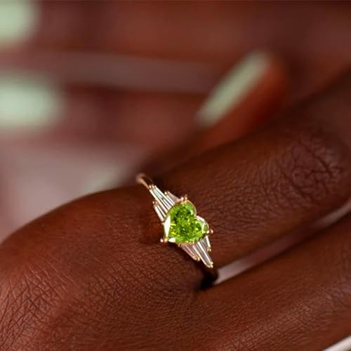 Anillos de boda de oro amarillo de 9K y 14K con peridoto en forma de corazón de 5mm 3