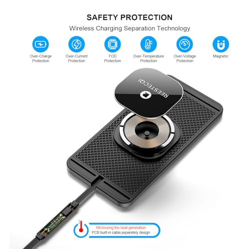 Image of Magnetic Wireless Car Charger Pad, REESTECQI 15W Wireless Charging Pad for Magsafe Charger Wireless Charger for Car Non Slip Type C with 40W Car Charger for iPhone 17 /16 /15 /14 /13 /12 (1M Cable)