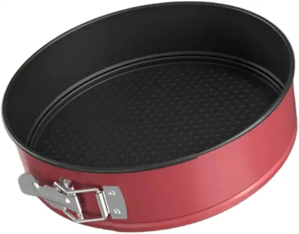 Forma Assadeira Redonda Antiaderente Teflon com Fundo Falso Removível Ideal para Assar Bolos Tortas e Pães Com Facilidade de Desmolde Preta e Vermelha (22 cm)