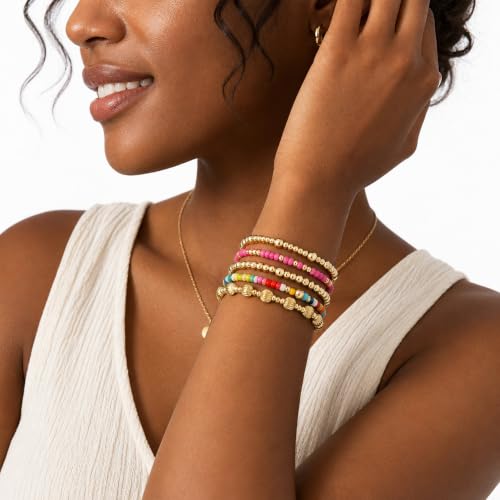 Turandoss 5PCS Gold Beaded Bracelets for Women Teen Girls, 14K Gold Plated - image 3