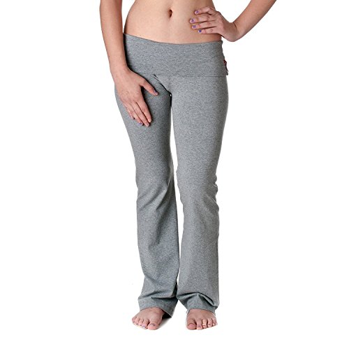 Hollywood Star Fashion Casual Active Basic Women's Slimming Foldover Bootleg Flare Yoga Pants - Heather Gray, 3XL