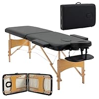 HOMCOM Massagetisch, klappbare Massageliege, höhenverstellbarer Massagebank, Massagebett mit Kopfstütze, für Spa, Salon, Kunstleder, Holz, Schwarz