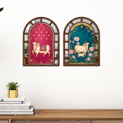 Image of Artvibes Artistic Jharokha Mirror Wall Decor | Home Decoration for Bedroom, Hall, Temple Room, Office, Foyer, Dining Area & Entrance | Gift (WHJ 12024N), Set of 2