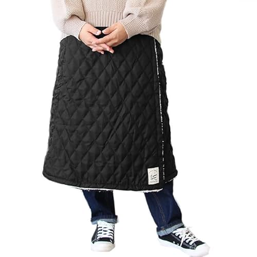 撥水加工 ロングスカート 中綿キルト 裏ボア 巻きスカート 2WAY M-L スナップボタン調節可能 ポケット付 保温 寒さ対策 防寒 外作業 室内 車内 車椅子 アウトドア スポーツ観戦 雪 ブランケット (M-L, ブラック)のサムネイル