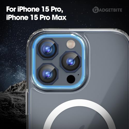Image of GadgetBite Snaptra Octagon Lens Protector Compatible With iPhone 15 Pro & iPhone 15 Pro Max - 9H Tempered Glass Camera Cover with Metal Ring, Scratch-Resistant,Camera Lens Protection - Dark Blue