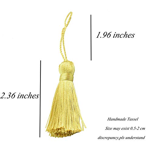 Image of Makhry 20pcs 4.3 Inch Handmade Silky Floss Mini Tiny Craft Tassels with 2-Inch Cord Loop and Small Chinese Knot for Earrings, Souvenir, Bookmarks, DIY Craft Accessory,Tags (#16 Light Gold)
