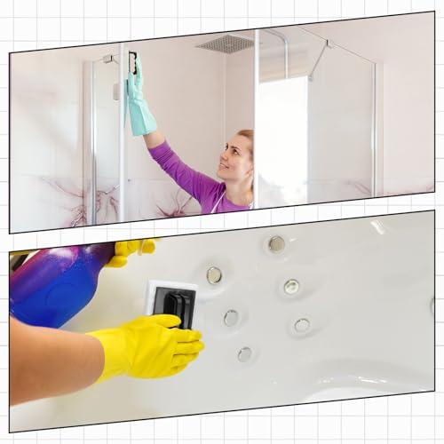 Image of Maxdot 18 Pcs Handled Bath Scrubber Set, 15 Bathroom Scouring Pad 3 Bathtub Scrubber with Handle Non Scratch Soap Scum Remover for Cleaning Sink Shower Tile Swimming Pool Step Corner (Black and White)