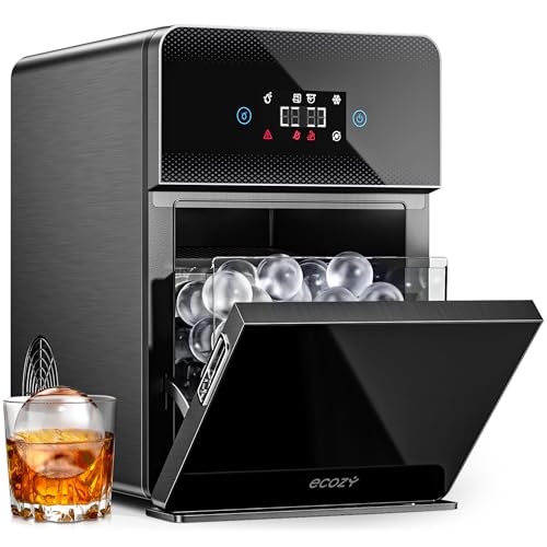 ecozy 2' Clear Ice Ball Maker with CrystalFlux Technology, 4 pcs in 40 Mins, 144 pcs/Day, Sphere Ice Maker with Automatic Water Supply, Self-Cleaning, Enhanced Insulation for Whiskey & Bourbon