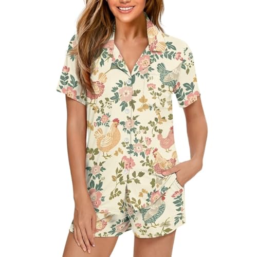 Image of Women's Short Sleeve Sleepwear Pajamas Nightwear with Pockets | skin-friendly breathable material resists pilling fading and deformation after repeated washing