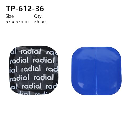 Image of Radial Tire Patch, 2.24 inch x 2.24 inch (57x57mm) 36 pcs, Extra Large Heavy Duty Round Patches, Repair Kit for Truck, Car, Tractor Inner Tires, Black with Blue Poly Backing