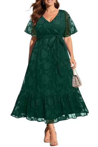 Pinup Fashion Kleider in Übergröße für Hochzeitsgäste – Cocktailkleid 2025, halbformell, Sommer-Wickelkleid, V-Ausschnitt, Maxikleid, Grün ,...