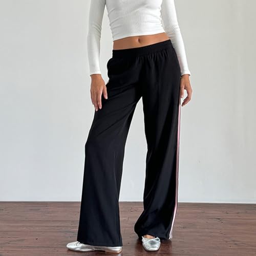 Womens Striped Sweatpants Loose Elastic Waist Wide Leg Drawstring Trousers Casual Long Pants2