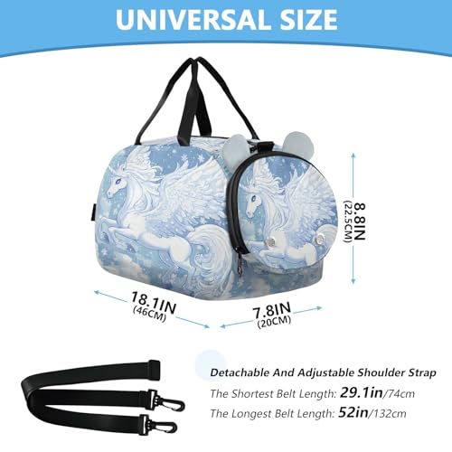 Unicorn Snowflake Cloud Blue Kids Travel Duffel Bag for Boys Girls Overnight Weekend Tote Bag with Shoes Compartment for Trip Beach Swim3
