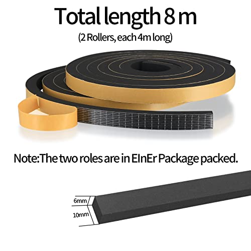 Weather Stripping Foam Insulation Tape, Window Door Sealing Foam Tape, Self Adhesive Weather Seal Strips, Soundproof Rubber Door Weather Stripping Foam Gasket Tape - 12 Mm X 10 Mm X 2M/6.56Ft #TOP1
