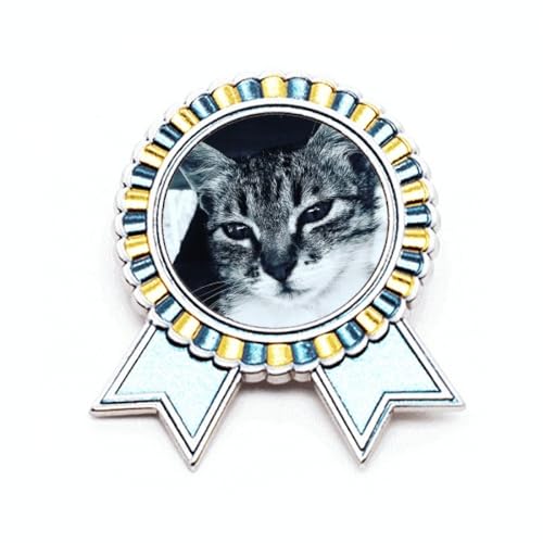 Broche chat gris photo animal métal taille M - Bijou personnalisé pour vêtements