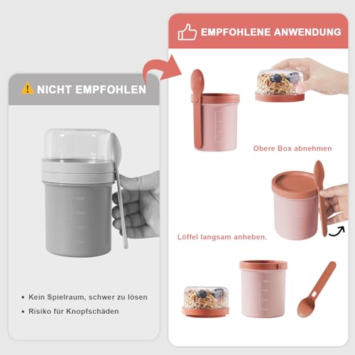 Swkien Müslibecher to go, Joghurtbecher to go 450ml+250ml, Auslaufsicherer Müsli Becher für Müsli & Joghurt, Joghurt Becher mit Löffel… – Ansicht 6