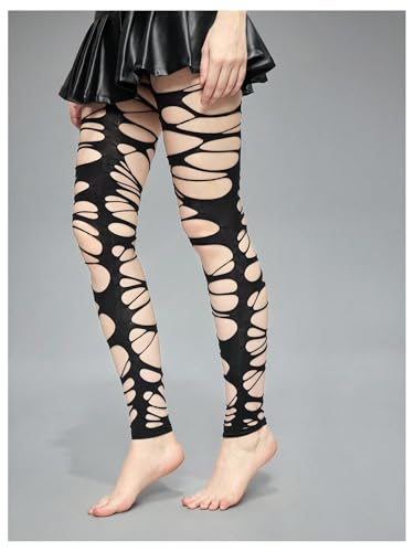 Image of SHENHE Women's Ripped Tights Gothic Punk Hollow Distressed Y2k Tights Stockings Pantyhose
