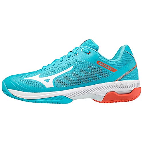 Mizuno Wave Exceed SL 2 CC (W), Women's Tennis Shoes, Scuba Blue White Mandarin red, 4.5 UK