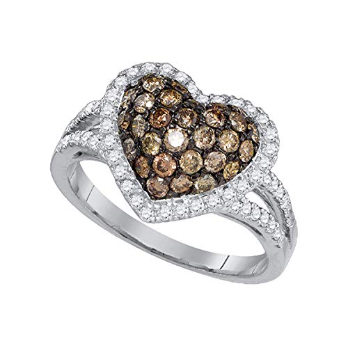 Anillo redondo con forma de corazón y diamante marrón de la colección Dazzlingrock para mujer en oro blanco, talla 8.5