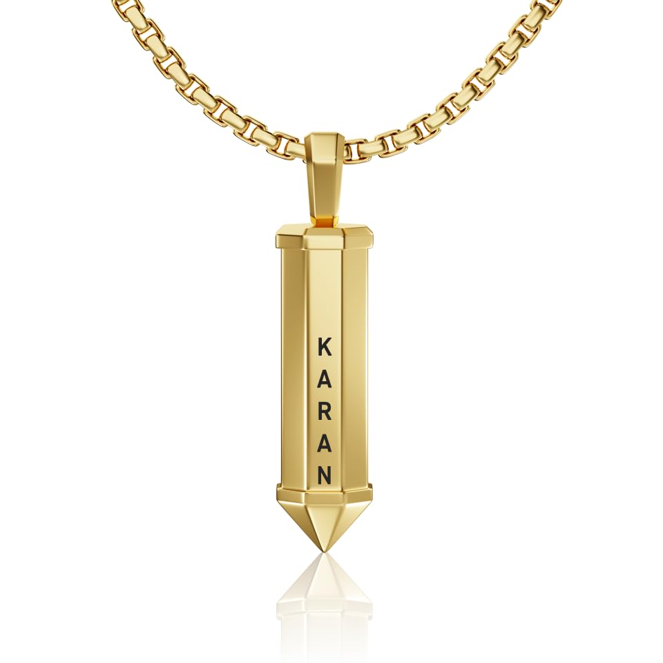 Personalised Hex Locket for Men | 22 Carat Glossy Gold Plating | Adjustable in Size | Best Gift for Men-image-42