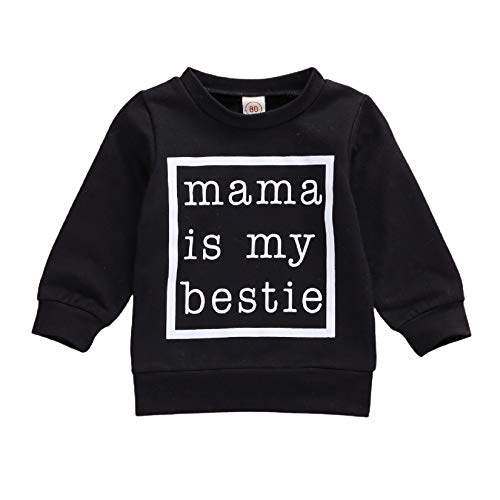 aporake Newborn Baby Boy Girl Crewneck Long Sleeve Pullover Solid Letter Print Sweatshirt Infants Fall Winter Casual Clothing (printing1 - Black, 0-6 Months)