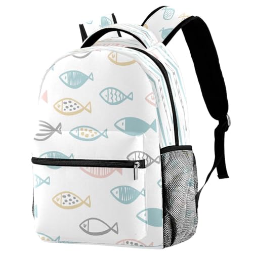 Sac à dos d'école et de voyage pour adolescents avec motif poisson