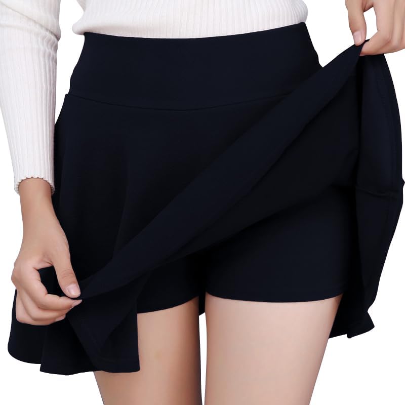 DJT Women's Girls Stretchy High Waist Pleated Casual Mini Skater Skirts with Shorts