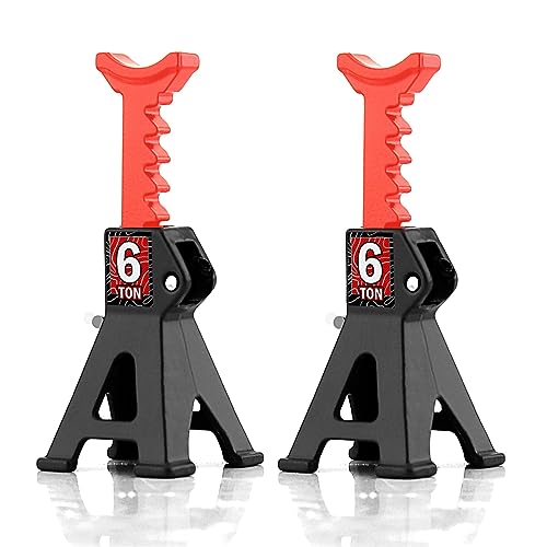 Chanmoo 1/24 RC Jack Stands 1/18 6 Ton Metal Adjustable Mini Jacks Stand for 1:18 1:24 Scale RC Crawler Car Axial SCX24 Kyosho Tamiya HSP FCX24 TRX4M SCX24 AX24 Ford Bronco Jeep (Black, 2 PCS)