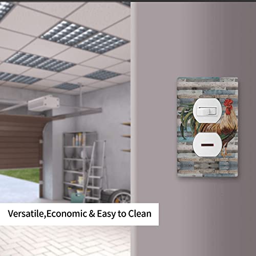 Rustic Farmhouse Rooster Outlet Covers Duplex Wall Plate 1-Gang Decorative Electrical Receptacle Outlet Plate Covers Wood Board Chickens Faceplate For Farm House Kitchen Bedroom Decor 4.5" X 2.76" #TOP6