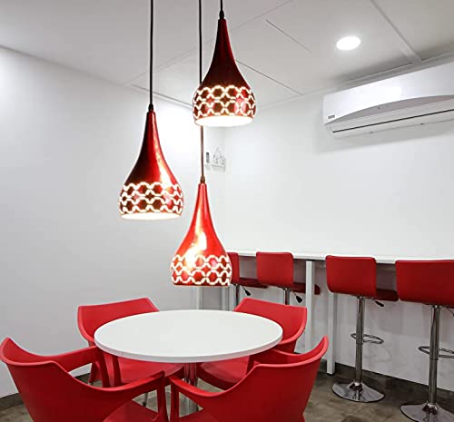 Image of GreyWings Metal Cut 3 Light Cluster Hanging Light Ceiling Pendant Lamp, 6 inch Small, Red