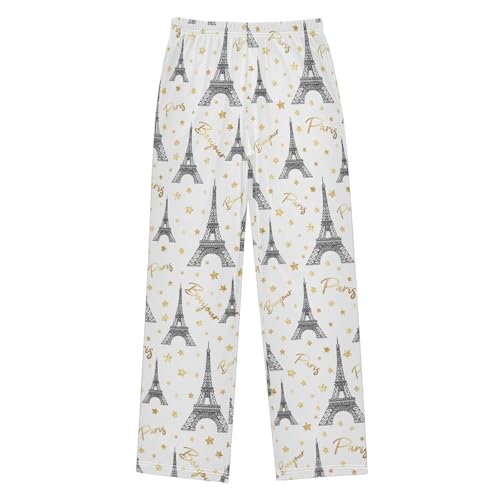 Paris Gold Stars Eiffel Tower Boys Pants for Kids Jogger Pants with Pockets S-XL