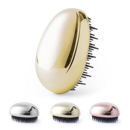CEZARO - Brosse à cheveux ronde démêlante jaune : système anti-enchevêtrement | Femme, homme, enfant (Tramux doré)