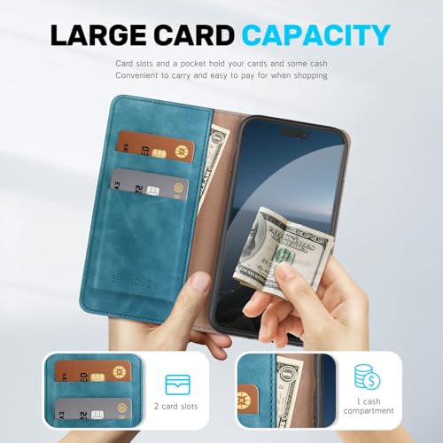 Étui en cuir premium pour iPhone 17 Pro avec protection RFID et clapet bleu