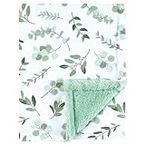 Hudson Baby Plush Blanket with Furry Binding and Back, Eucalyptus, One Size