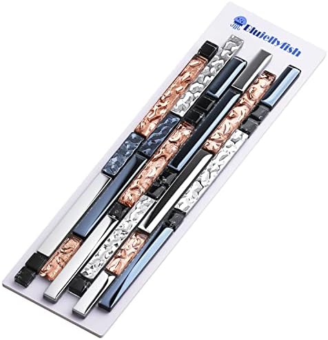 Blujellyfish Mosaic Tiles Crystal Glass Tile Rose Gold Interlocking Chrome Silver Black Ink Blue Mosaic Bath Kitchen Fireplace Decor TSTGT107 (Sample Size 4x12 Inches)