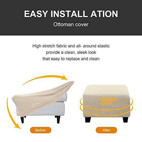 Stretch Ottoman Cover Removable Rectangle Storage Ottoman Slipcover Footstool For Pet Sofa Foot Stools Protector Cover Nonslip With Elastic Bottom For Bedroom And Living Room (Off White,L) #TOP3