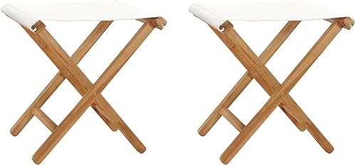 Folding Chair Set of 2, Cream White Solid Teak Wood, 15" x 15" Outdoor Patio Seating, Portable Garden Furniture for Balcony, Conversation