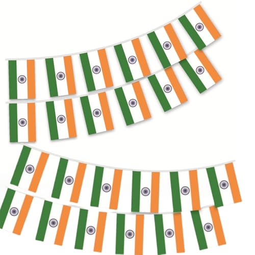 HPMAISON 10 M Indische Wimpelkette: 30 Stück Indische Mini Banner Flagge 21x14 cm Indoor Outdoor Garten Zaun Urlaub Dekoration