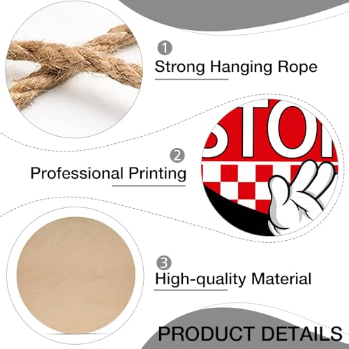 Image of Deroro Restricted Area Stop Front Door Sign, Red Octagon Warning Notice Sign Wood Door Hanger Outdoor Outside Decor, Wooden Wreath Indoor Home Office Business Wall Hanging Decoration
