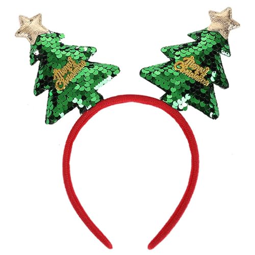 Roffiy Christmas Headbands for Women, Sparkly Sequins Christmas Tree Headband with Merry Christmas Design, Festive Xmas Hair Accessories for Women Girls Party Holiday Gift