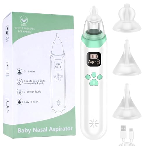 Baby Nasal Aspirator Electric, 3 Types Adjustable Gear, Includes 3 Soft Silicone Tips, Soothing Music & LED Lights, Ideal for Newborns Infants and Toddlers Up to 12 Years (Baby Nasal Aspirator)
