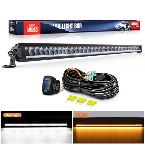 Image of Nilight LED Light Bar with Amber DRL 40.3 Inch 165 W Single Row Light | Anti-Glare Flood Spot Combo DRL Slim Offroad Light IP68 w / 14 AWG DT Wiring Kit for Pickup Truck SUV ATV UTV Boat 4x4