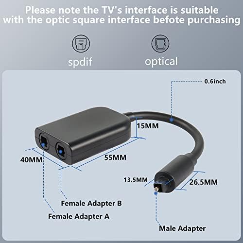 GELRHONR Toslink Digital Optical Audio Splitter Adapter 1 in 2 Out,2in 1out Fiber Optic Audio Cable for CD/DVD PS3 Xbox X-Box360 Computer-20cm(Black)