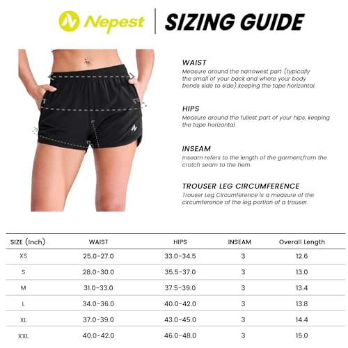 Nepest Women'S Elastic Waist 3 Inch Running Shorts Dry Fit Zipper Pockets Stretch Mesh Lined Workout Training Tennis Athleticwear Black/Black M thumb #5