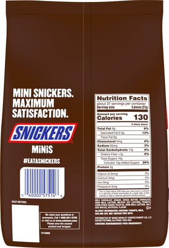 Image of SNICKERS Minis Size Milk Chocolate Candy Bar Bulk Assortment, 35.6 oz Bag (Pack of 2)