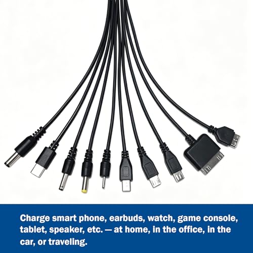 10 in 1 Universal USB Cable, Multi Charging Cable Compatible with Multiple Cell Phones Blutooth Earphone Speaker MP3 Player