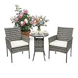 Relaxdays Gartenmöbel Set, 3-TLG. Rattan Sitzgruppe, 2 Personen, 2X Sessel & Glastisch, Loungemöbel, Outdoor, grau